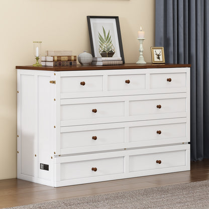 Pine Murphy Bed Queen White Walnut