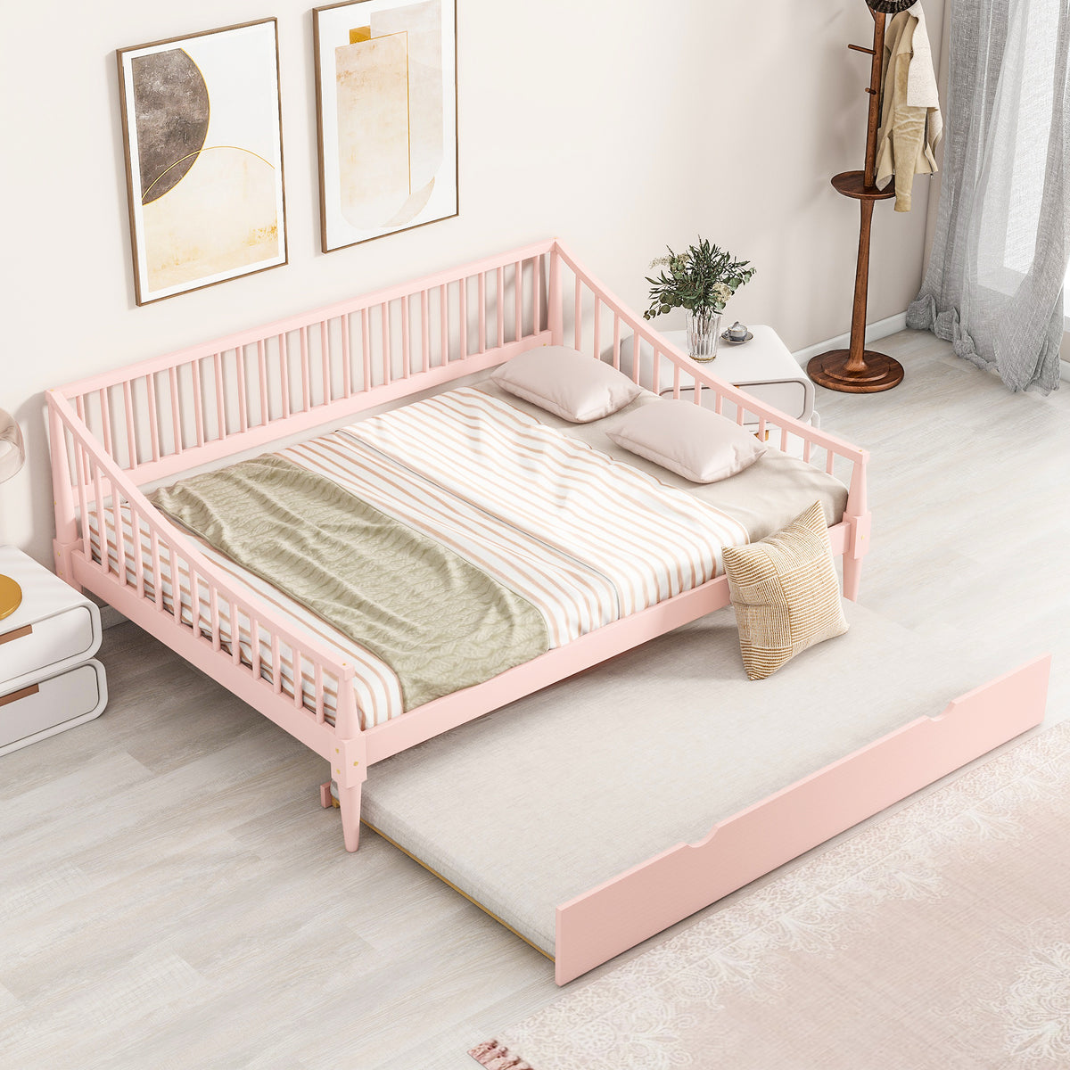 Full Daybed with Trundle Pink Finish