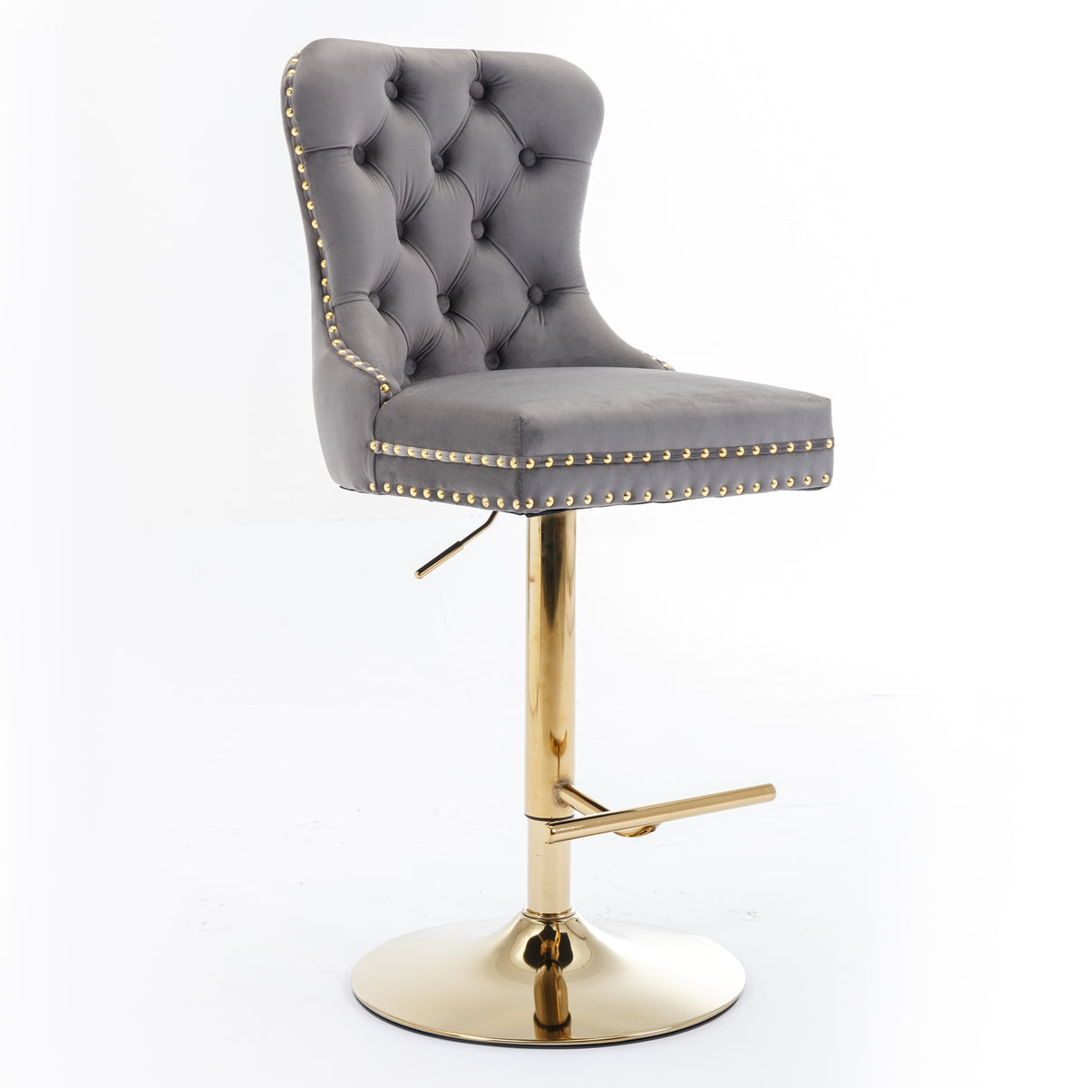 Adjustable Velvet Bar Stool Set of 2 Gray