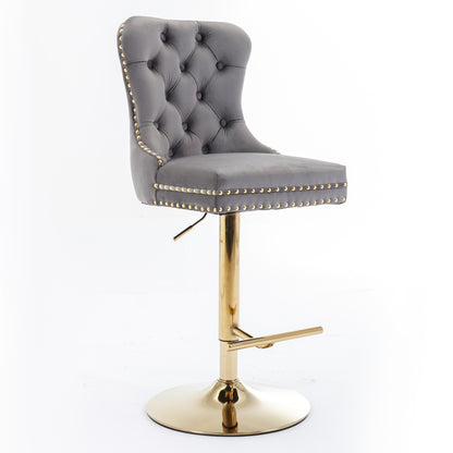 Adjustable Velvet Bar Stool Set of 2 Gray