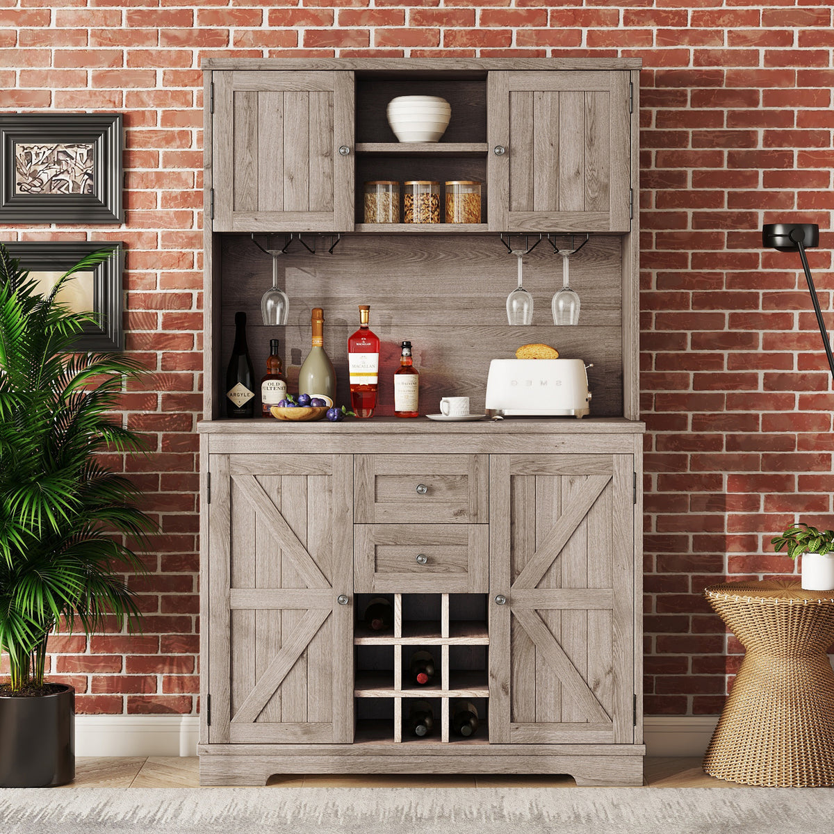 Farmhouse Coffee Bar Cabinet with Wine Storage