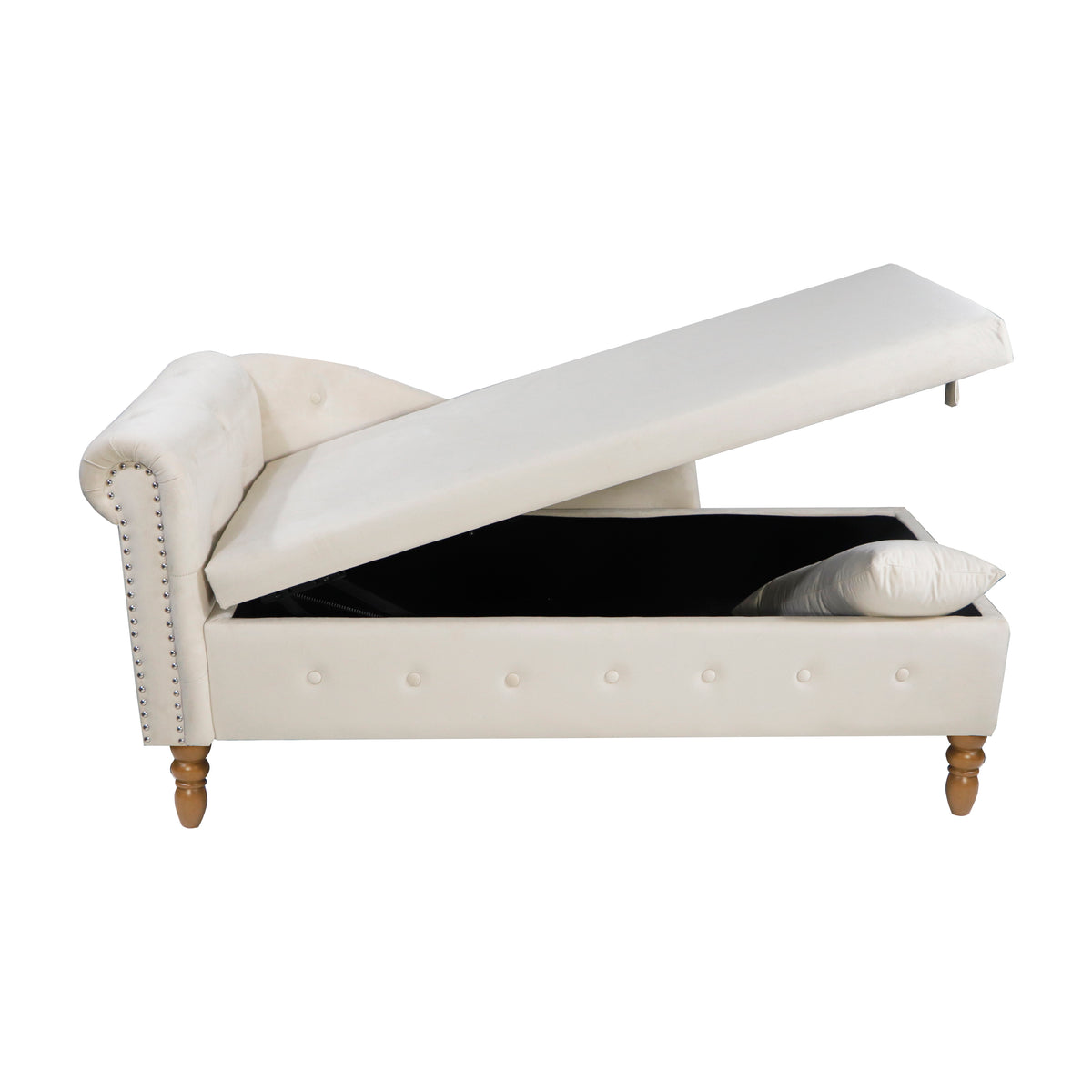 Beige Chaise Lounge with Storage and Pillow