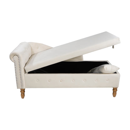 Beige Chaise Lounge with Storage and Pillow