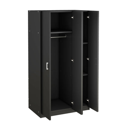 3-Door Wardrobe with Mirror Black