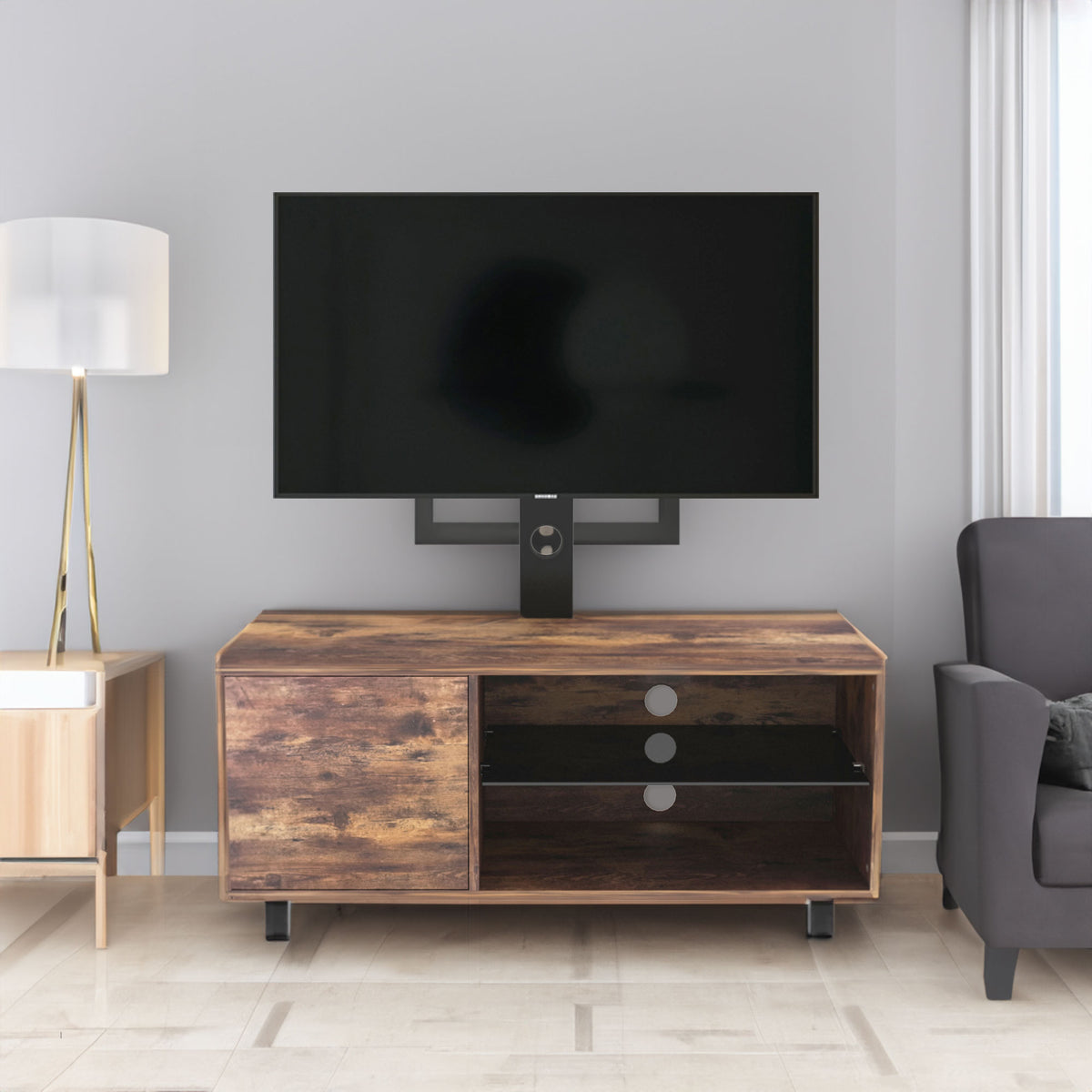 Rustic Brown TV Console – 65” Wood & Glass