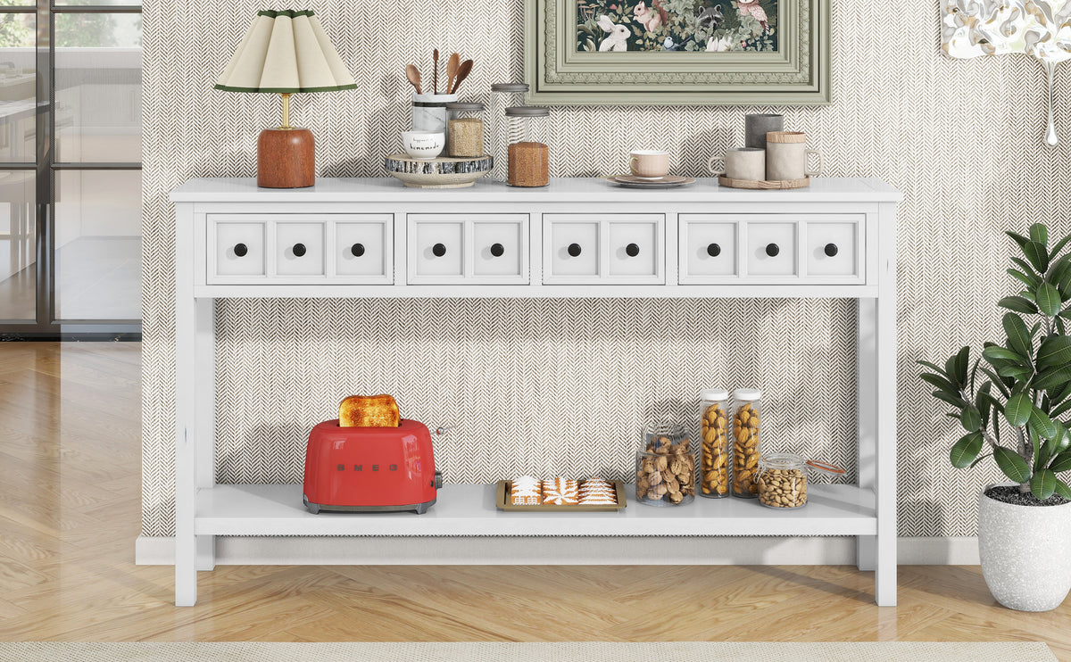 Rustic Entryway Console Table with Drawers Antique White