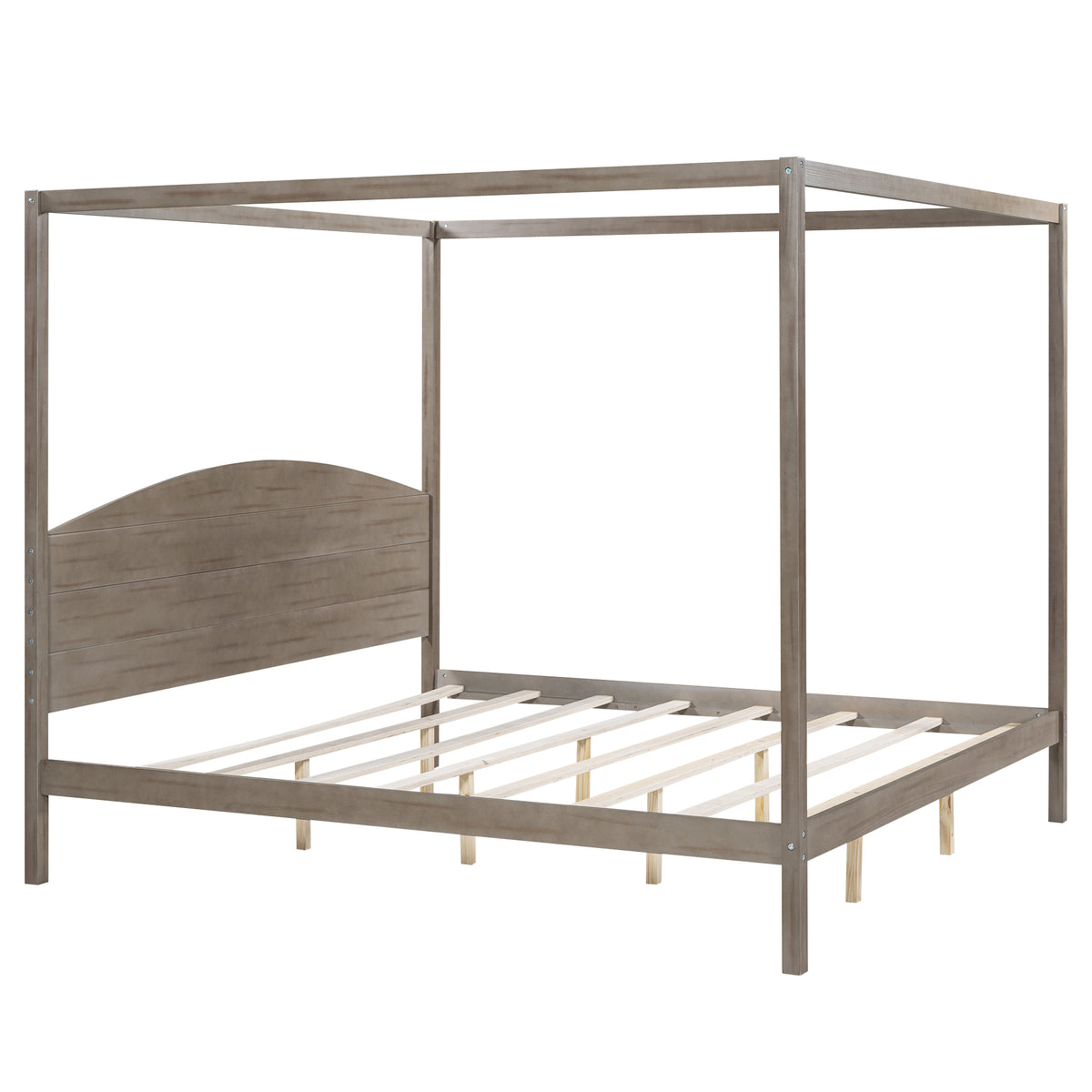 Canopy Platform Bed with Headboard Brown Wash