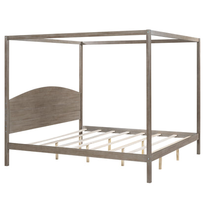 Canopy Platform Bed with Headboard Brown Wash