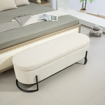 Storage Ottoman Stool – Beige Fabric
