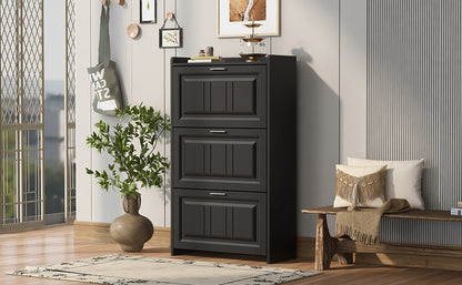 U-Can Black Shoe Storage Cabinet with 3 Flip Drawers