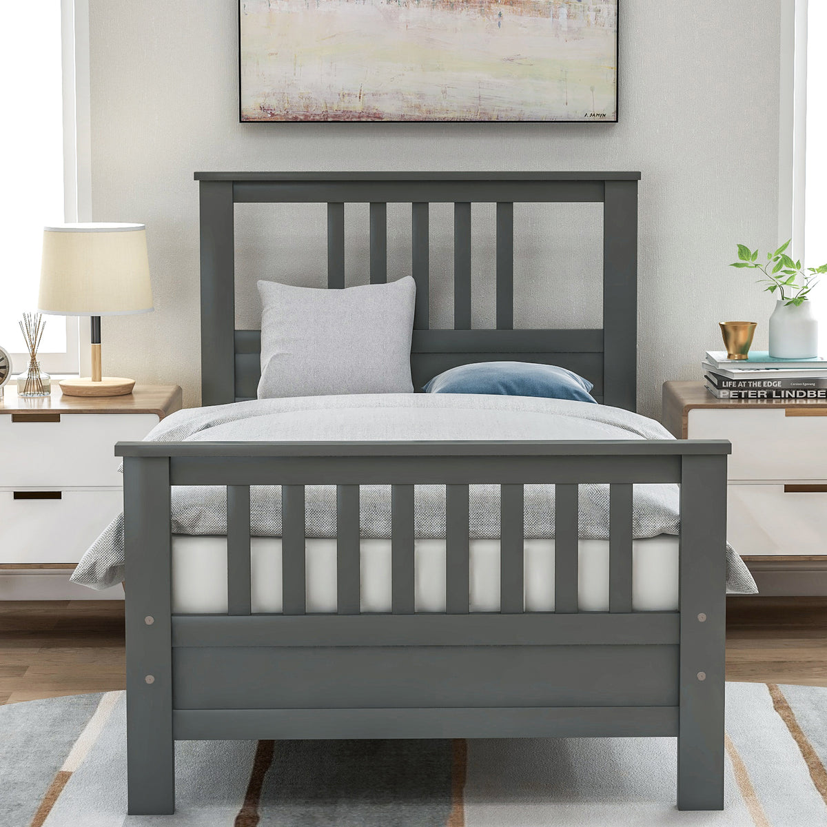 Twin Platform Bed Grey
