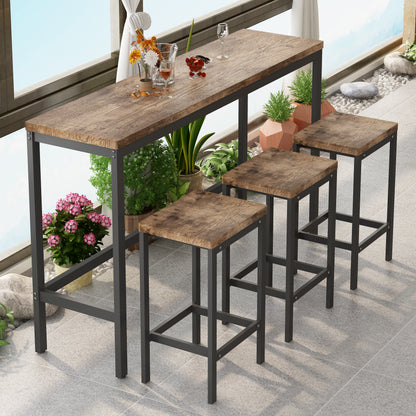 Modern Pub Dining Table with 3 Stools Natural Finish