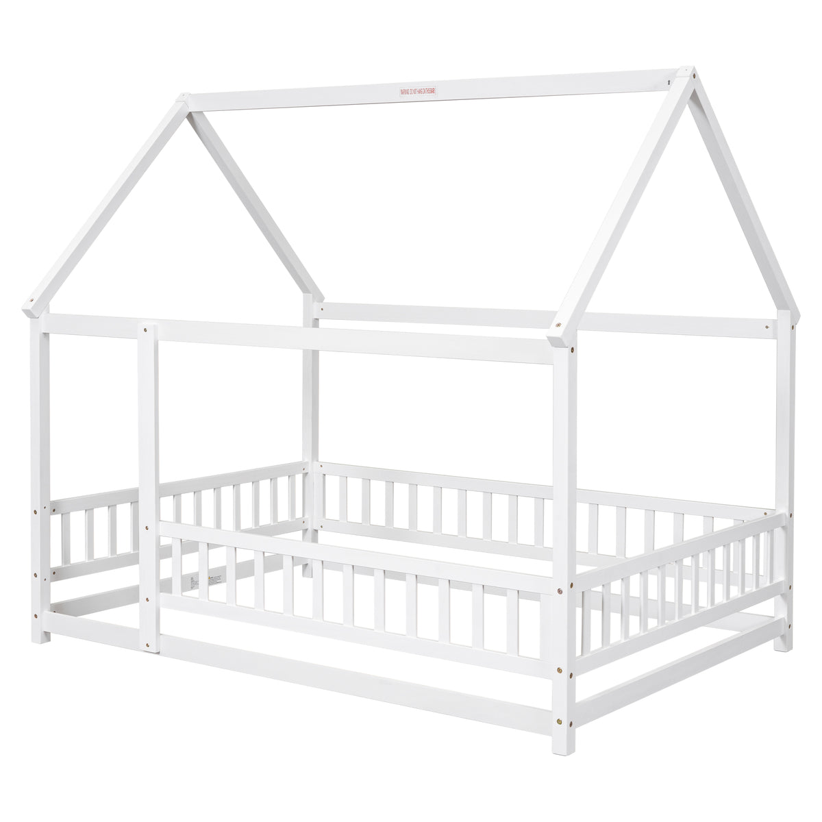 Full Wooden Bed with House Roof Frame White