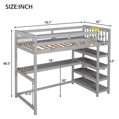 Twin Loft Bed with Storage Gray