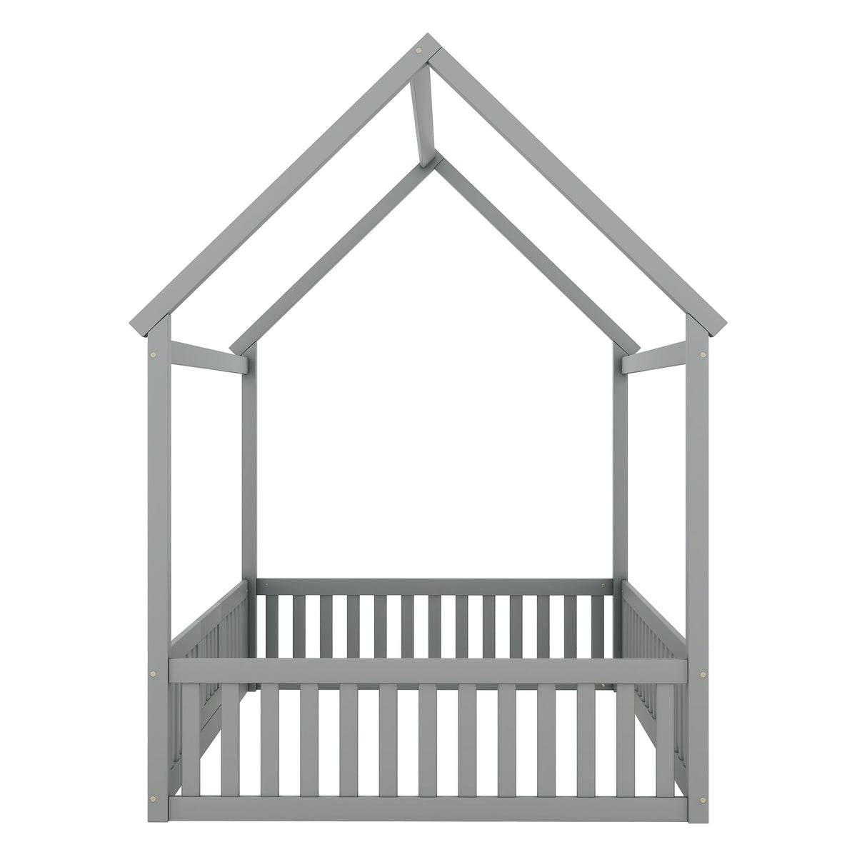 Full Wood Bed with Fence and Door Gray