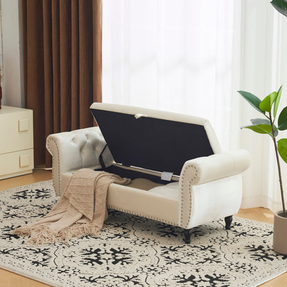 Velvet Storage Ottoman Bench Gray