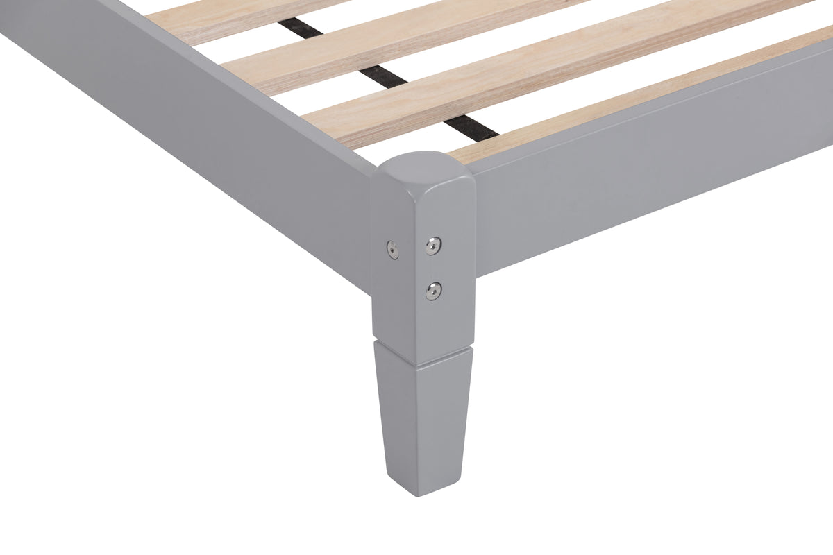 Twin Platform Bed with Slatted Headboard Gray
