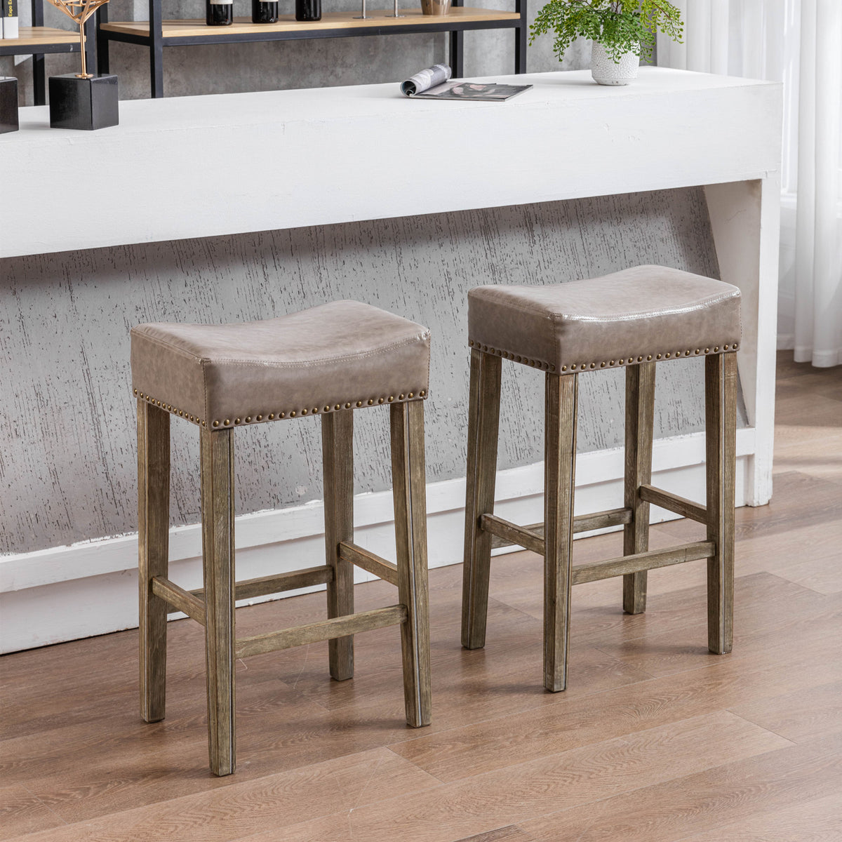 Farmhouse Island Bar Stools Gray