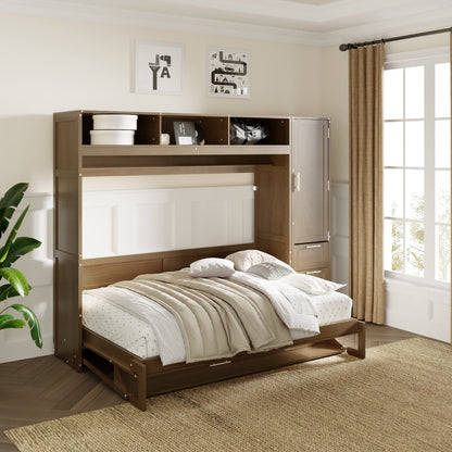 Antique Grey Murphy Bed with Storage Drawers