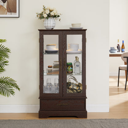 Light Oak Display Cabinet with Glass Frame and Drawer