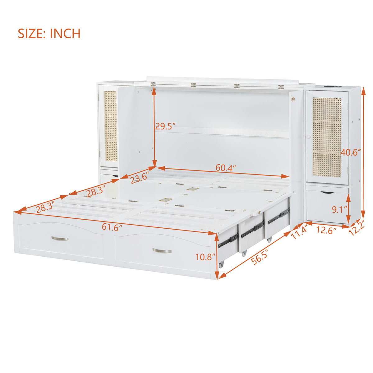 Murphy Wall Bed with Drawers White Finish