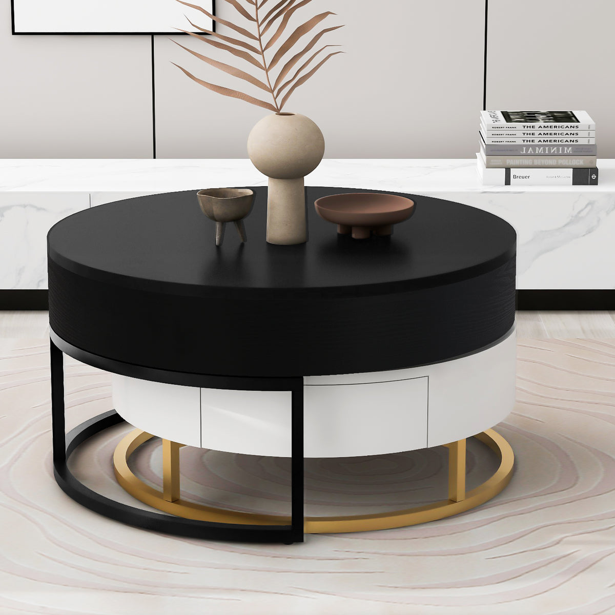 Lift-Top Coffee Tables with Drawers Black