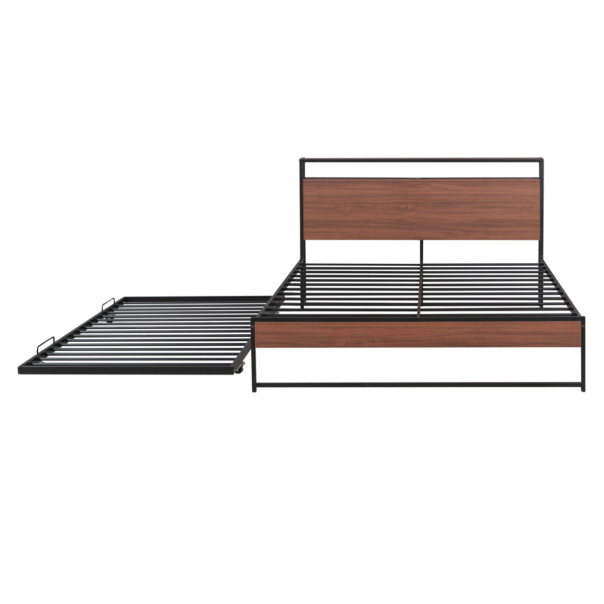 Queen Metal Platform Bed with USB Ports Black