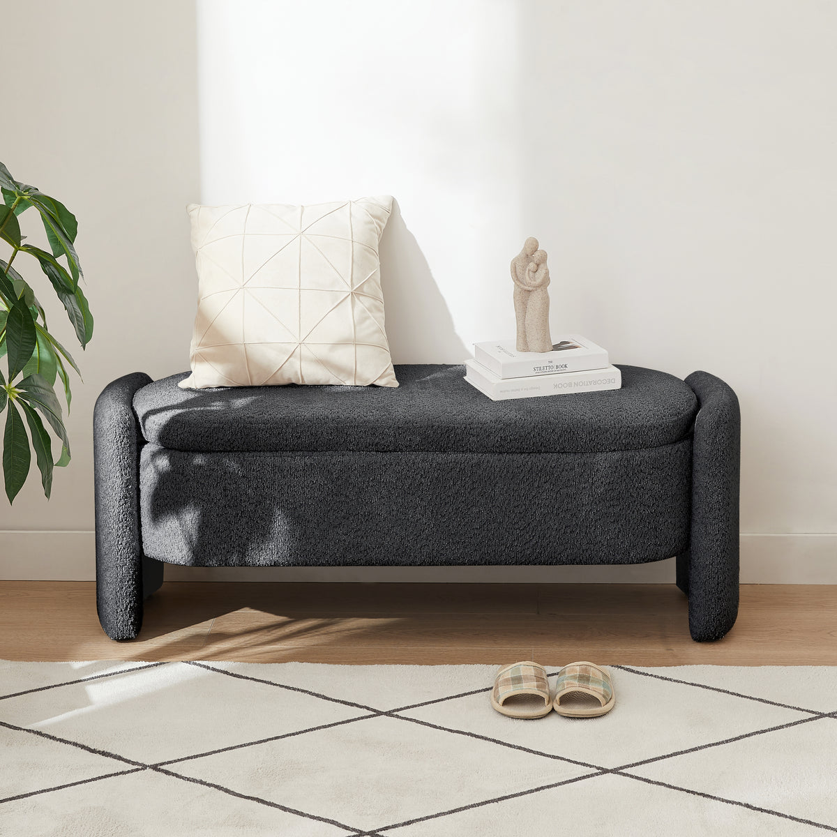 Oval Fabric Storage Ottoman – Dark Grey