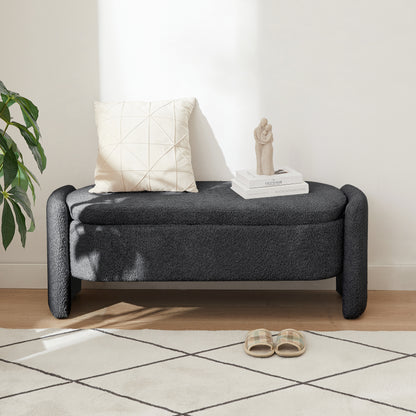 Oval Fabric Storage Ottoman – Dark Grey