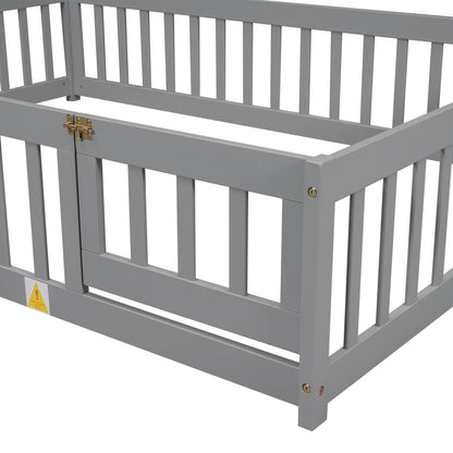 House Frame Bed with Fence Gray