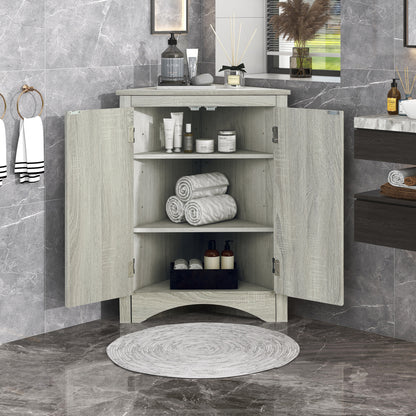 Oak Corner Bathroom Cabinet with Shelves