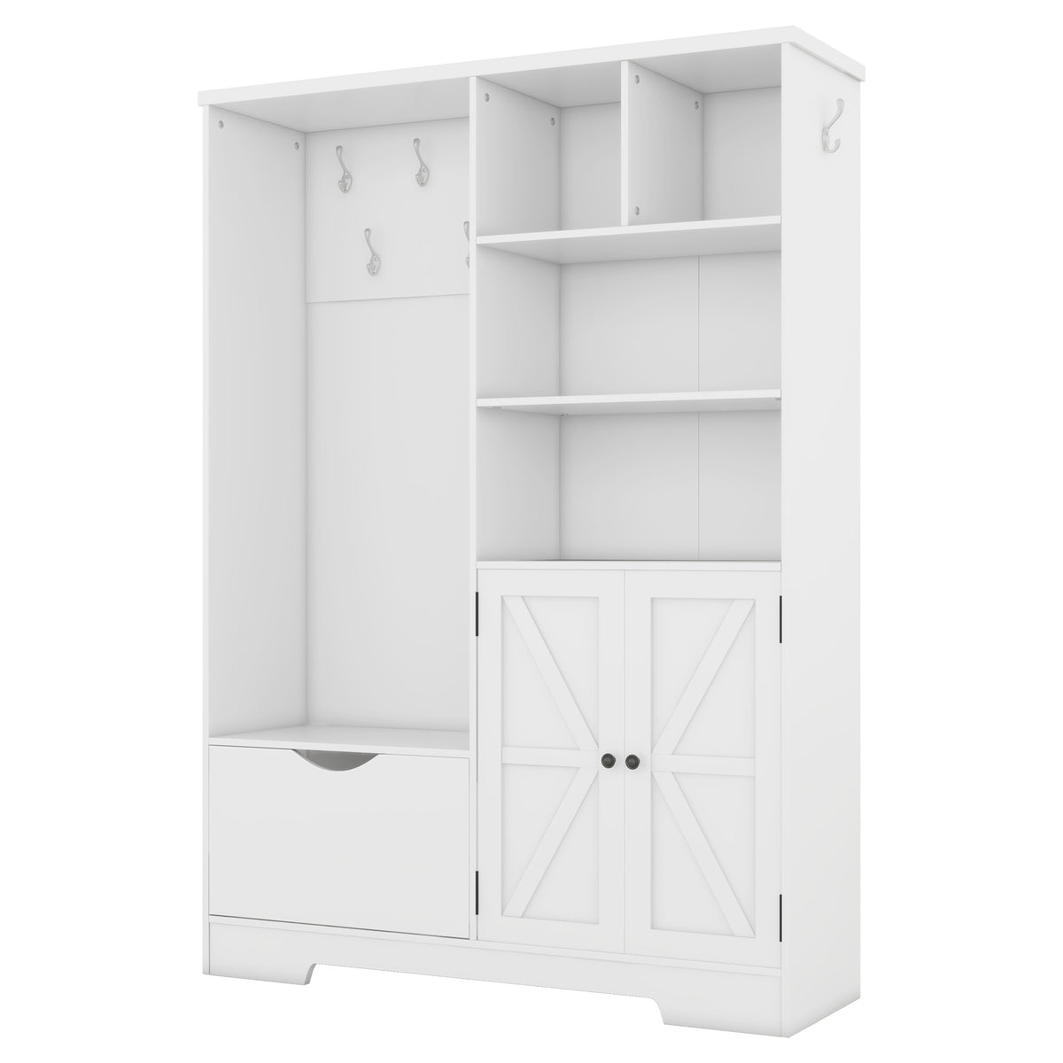 Hall Tree Storage Cabinet White