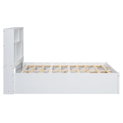 Full Platform Bed with Storage Headboard White