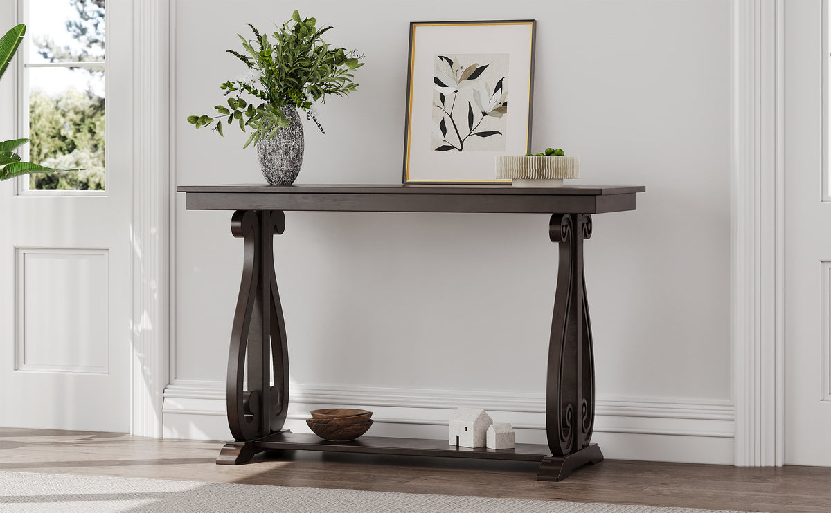 Rustic 48” Wood Console Table – Espresso