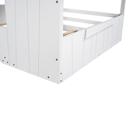 Full Wood Bed with Roof Frame White
