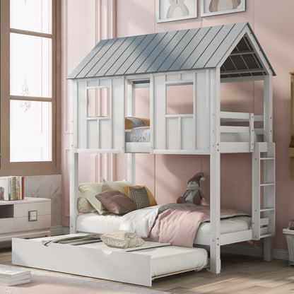 House Bunk Bed with Roof White