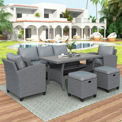 Outdoor Rattan Dining Set (6 pcs) – Gray Mat