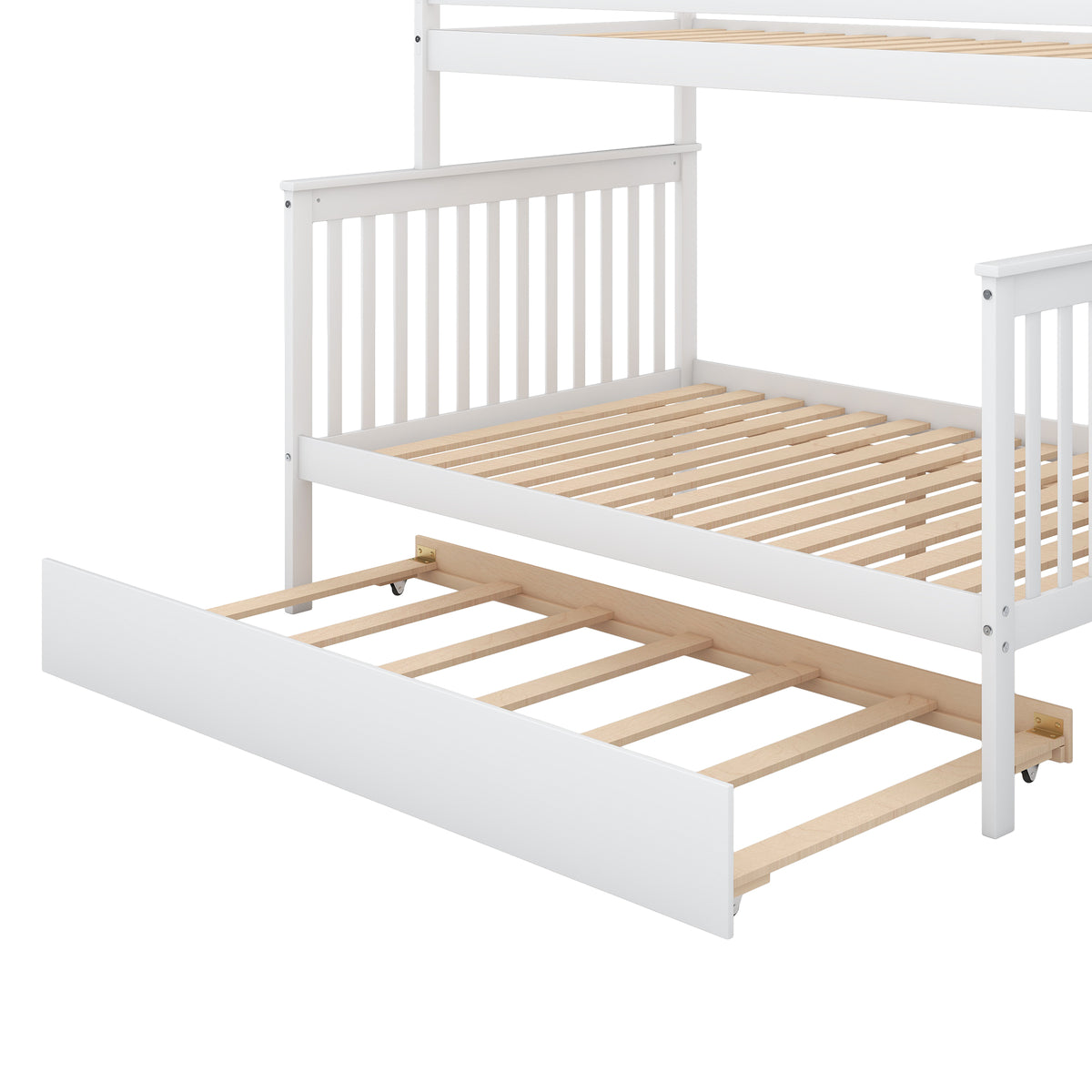 Twin Over Full Bunk Bed with Staircase White