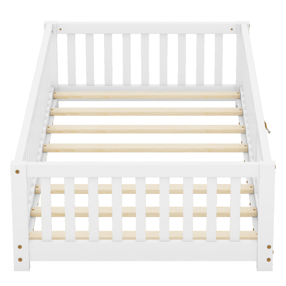 Twin Floor Bed with Guardrails White