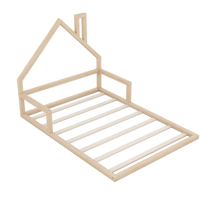 Full Wood Platform Bed with Fence Natural
