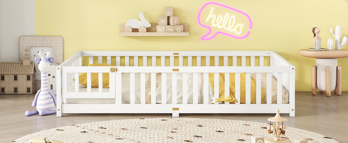 Kids Safety Floor Bed – White Guardrail Edition