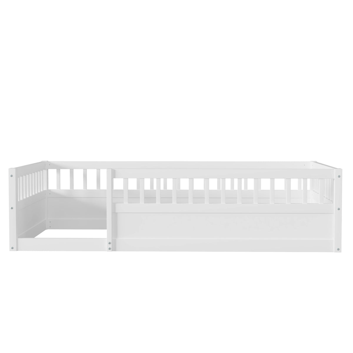 Wood Floor Twin Bed with Fence White