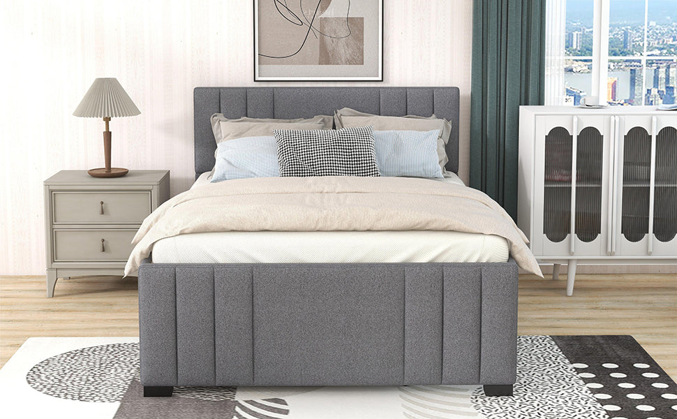 Full Upholstered Bed with Trundle Gray