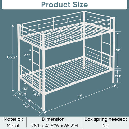 Twin Metal Bunk Bed with Safety Rail White
