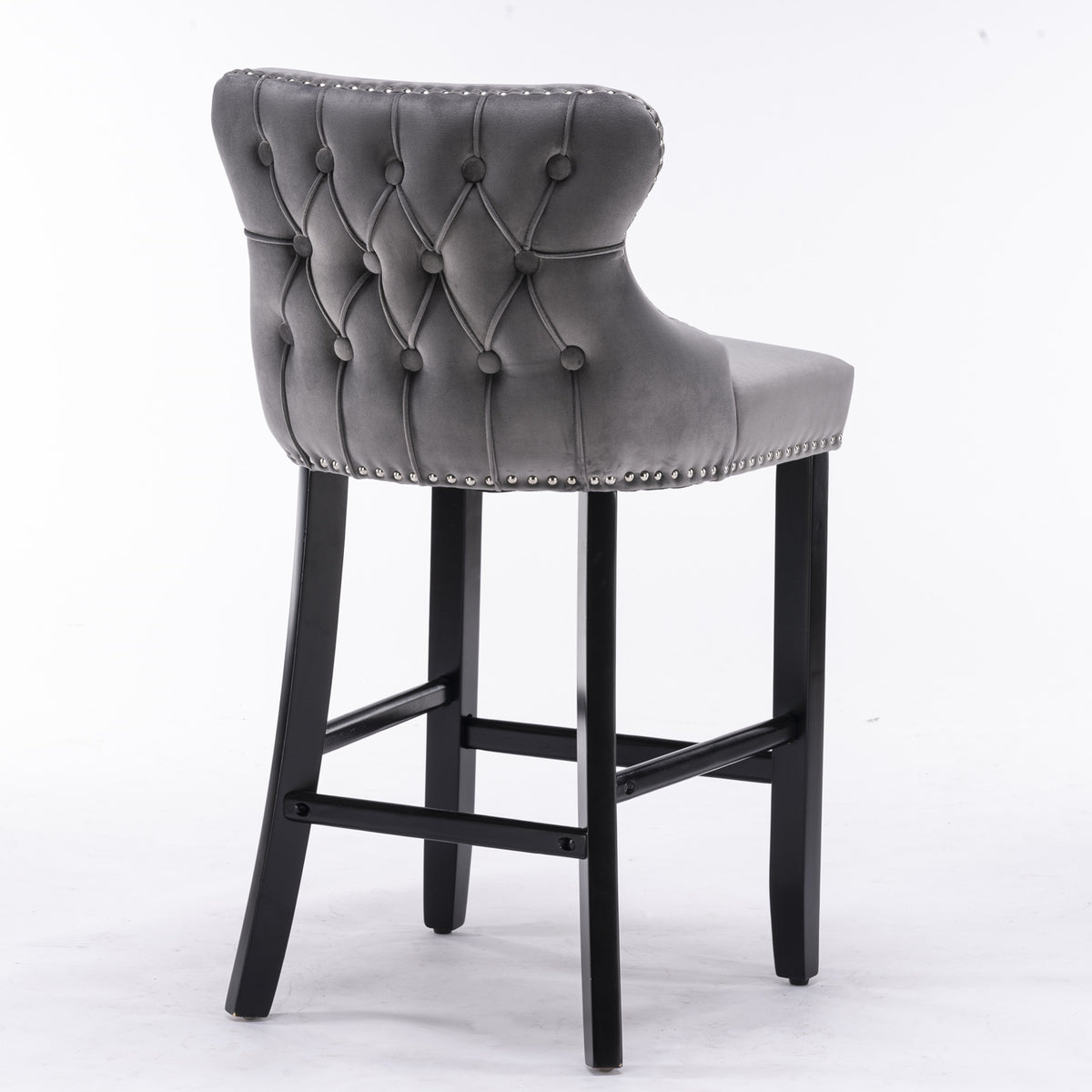 Velvet Wingback Bar Stool Set (2 pcs) – Gray