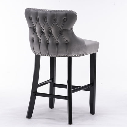 Velvet Wingback Bar Stool Set (2 pcs) – Gray