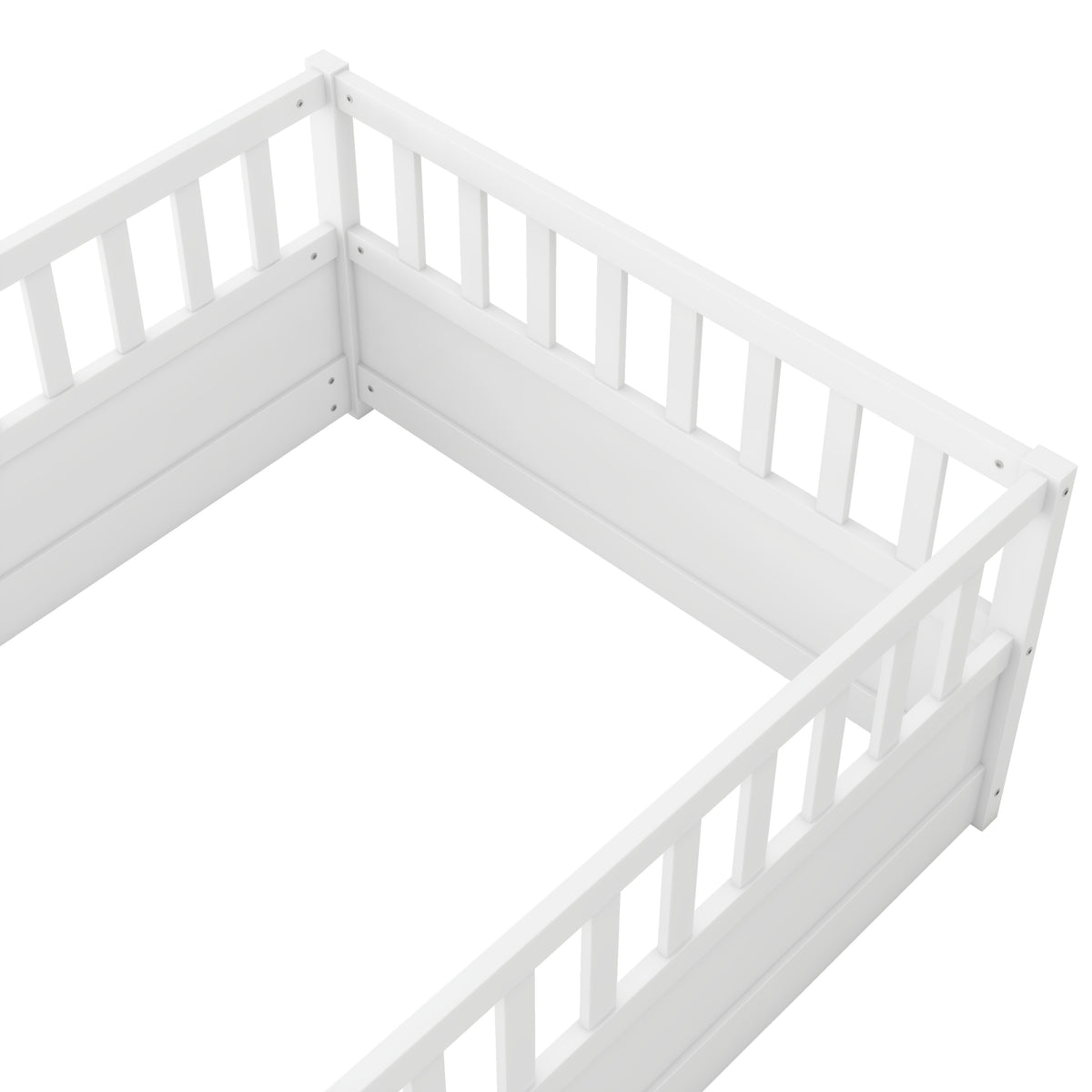 Montessori Floor Bed – White Wooden Frame
