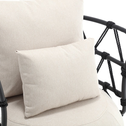 Tufted Linen Accent Chair – Metal Stand