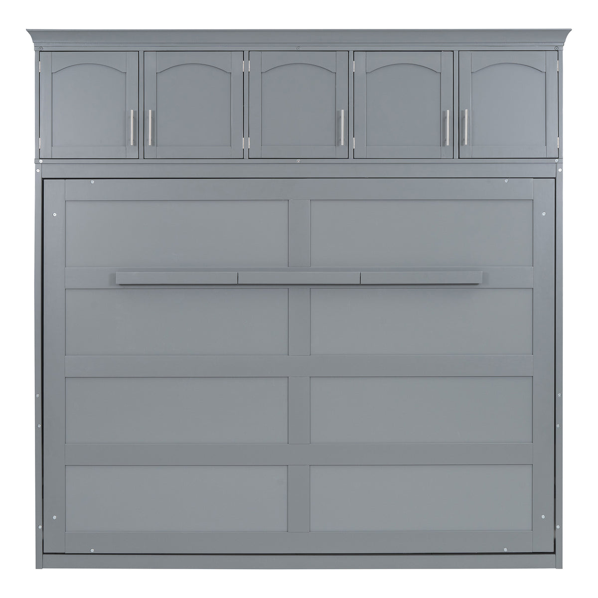 Gray Murphy Bed with Top Cabinets