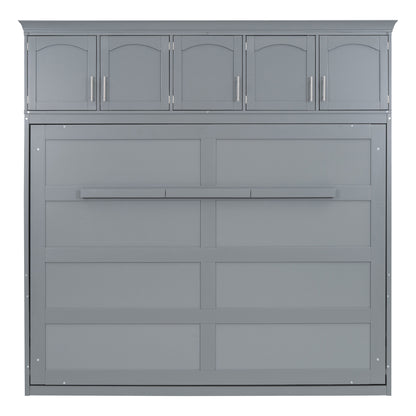 Gray Murphy Bed with Top Cabinets